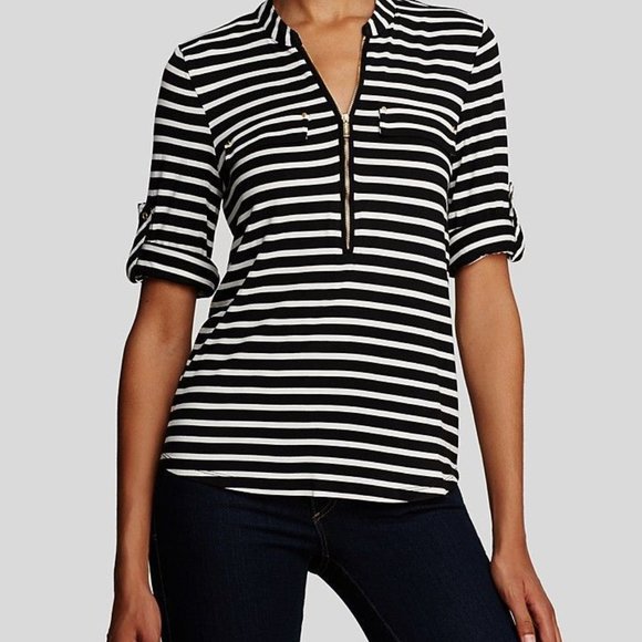 Calvin Klein Tops - Calvin Klein Striped Zip Gold detailed shirt